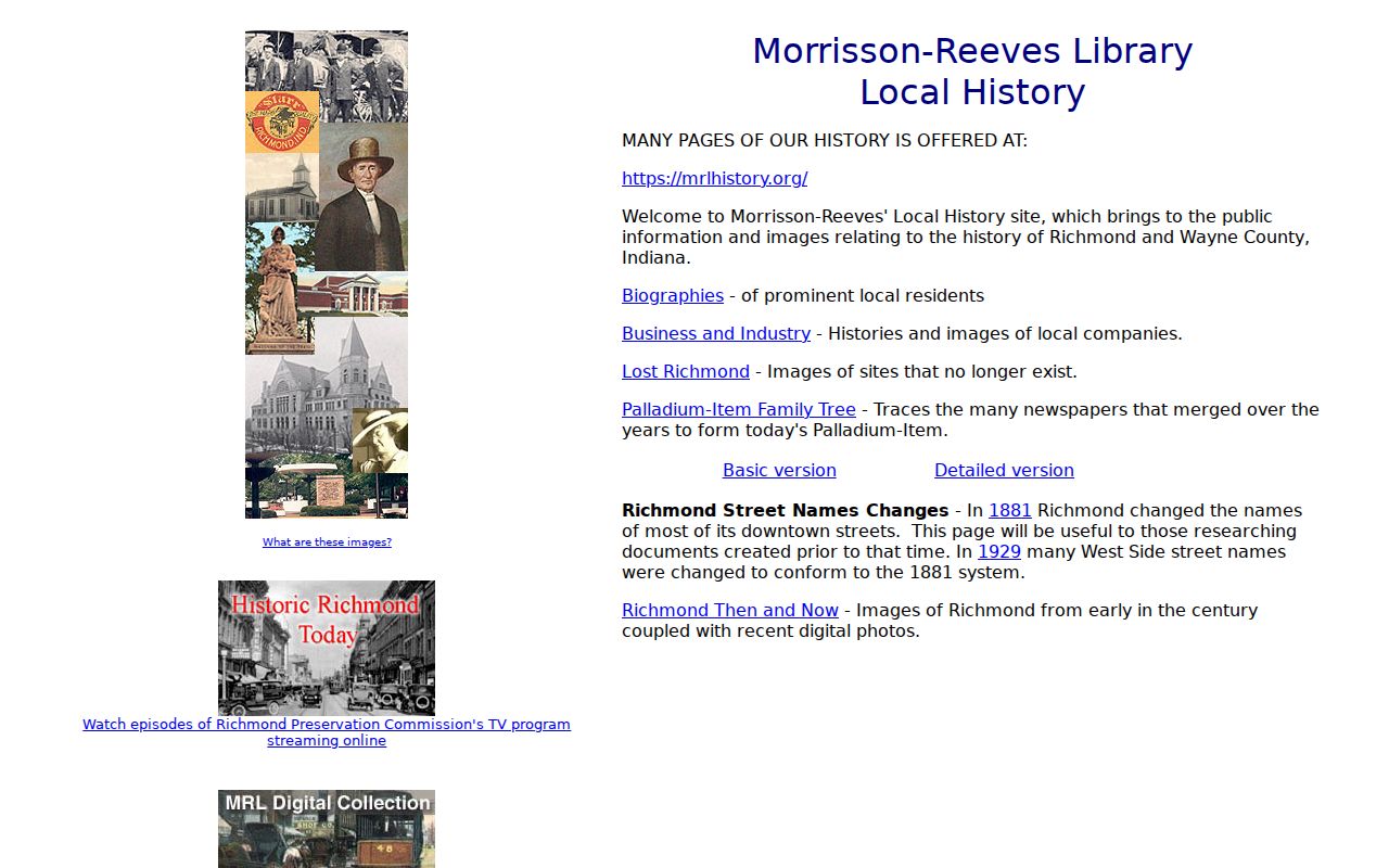 Morrisson-Reeves Richmond local history index