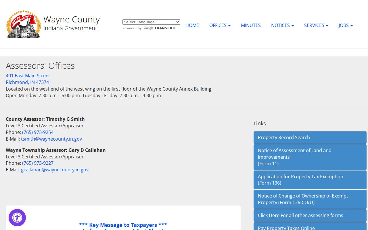 Wayne County Assessor property resource for Richmond