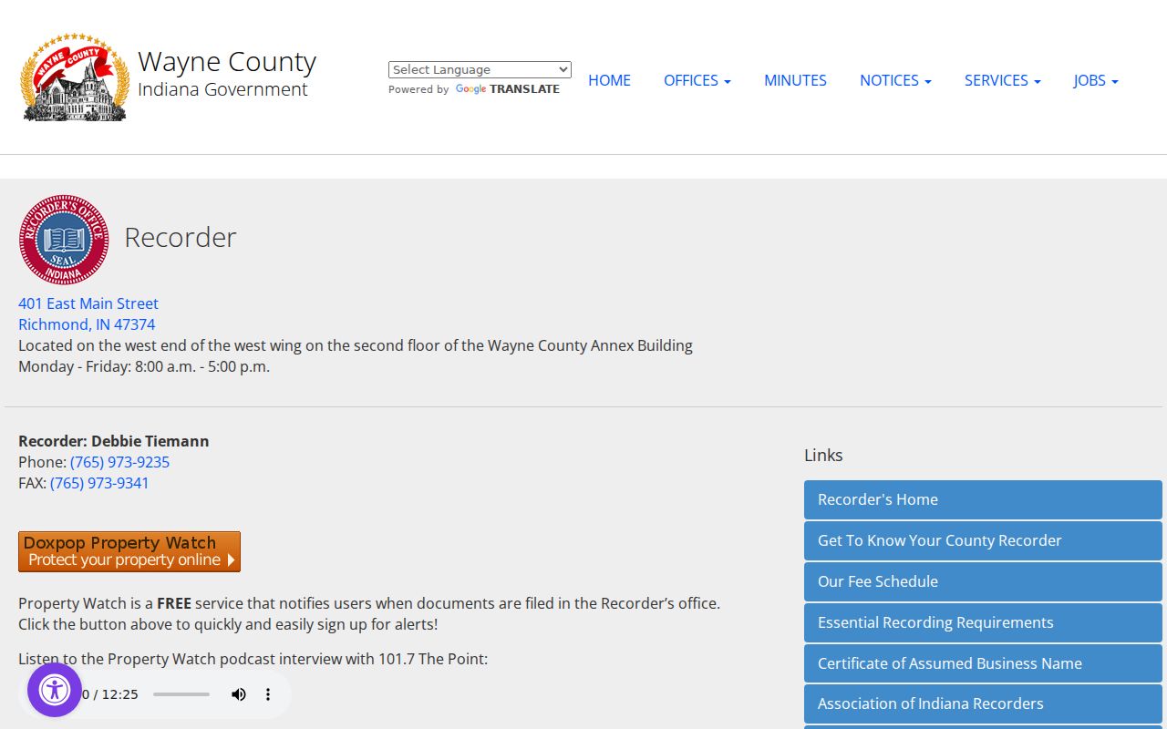 Wayne County Recorder page for Richmond recorded documents